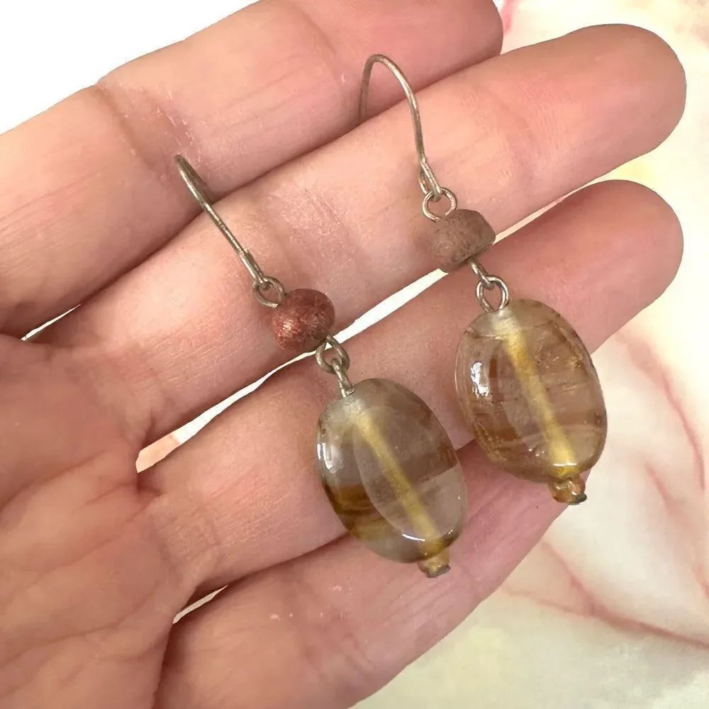 Brown beaded drop earrings